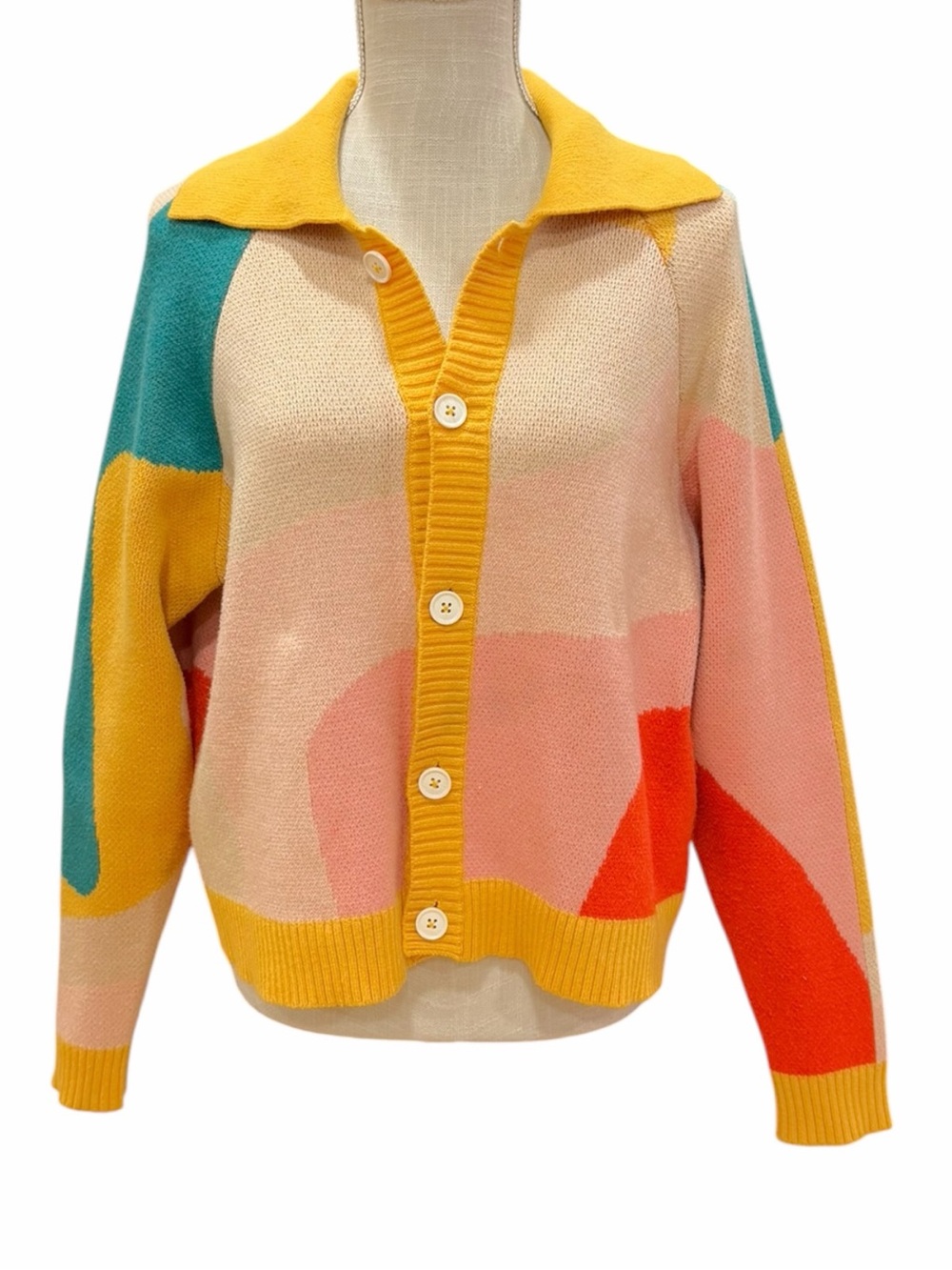 YITAI New Wave Abstract Colorblock Cardigan Sweater XS - Picture 2 of 11